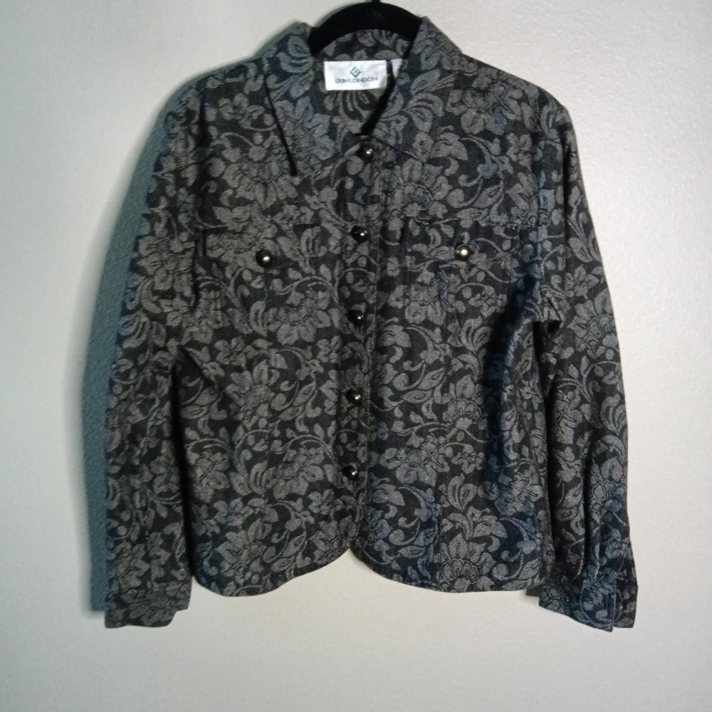 Erin London Vintage Floral Jacket Black Cotton Size S